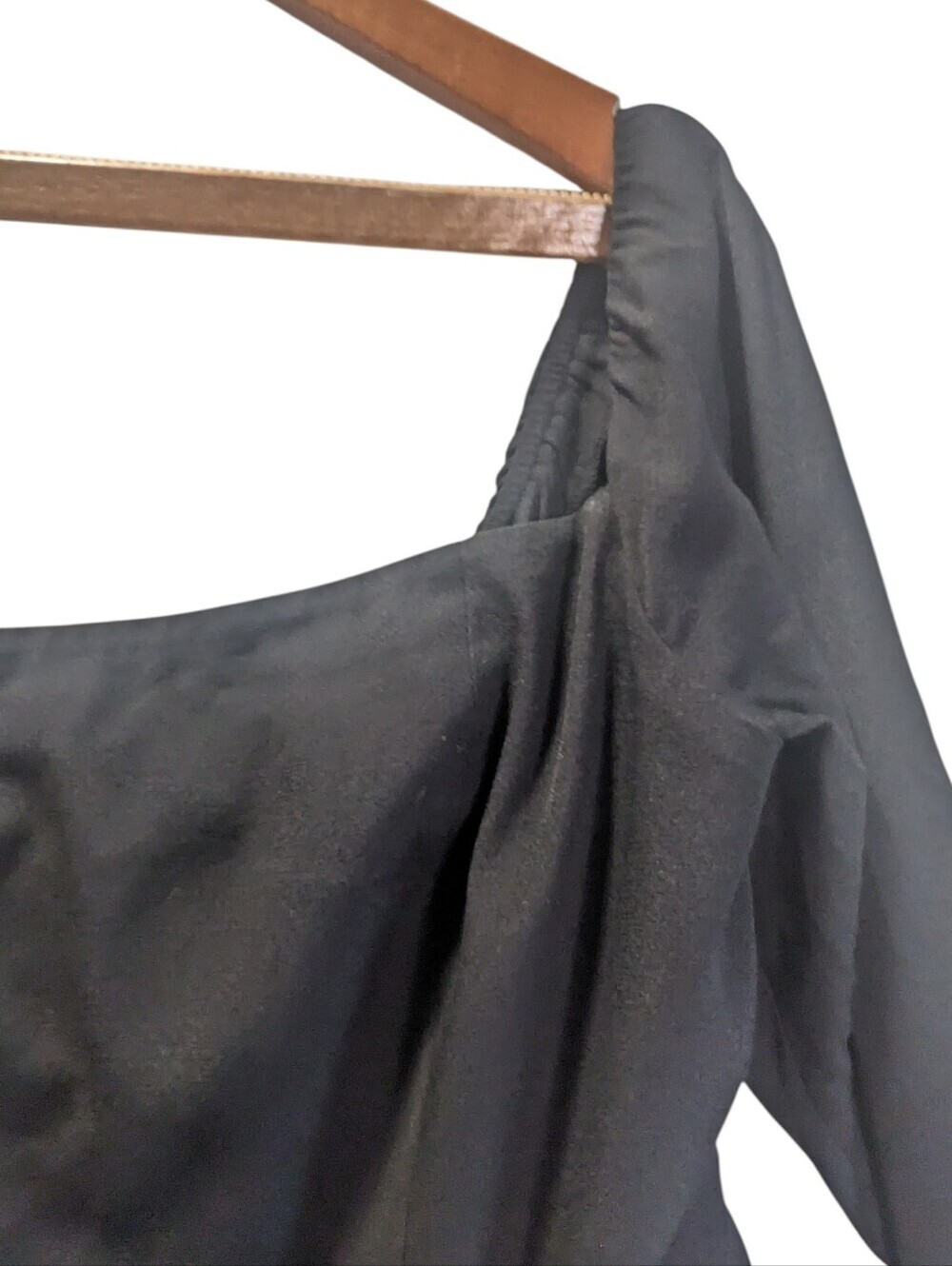 Reformation Black Off-Shoulder Smocked Maxi Dress Size US 18 FLAW - Picture 4 of 12